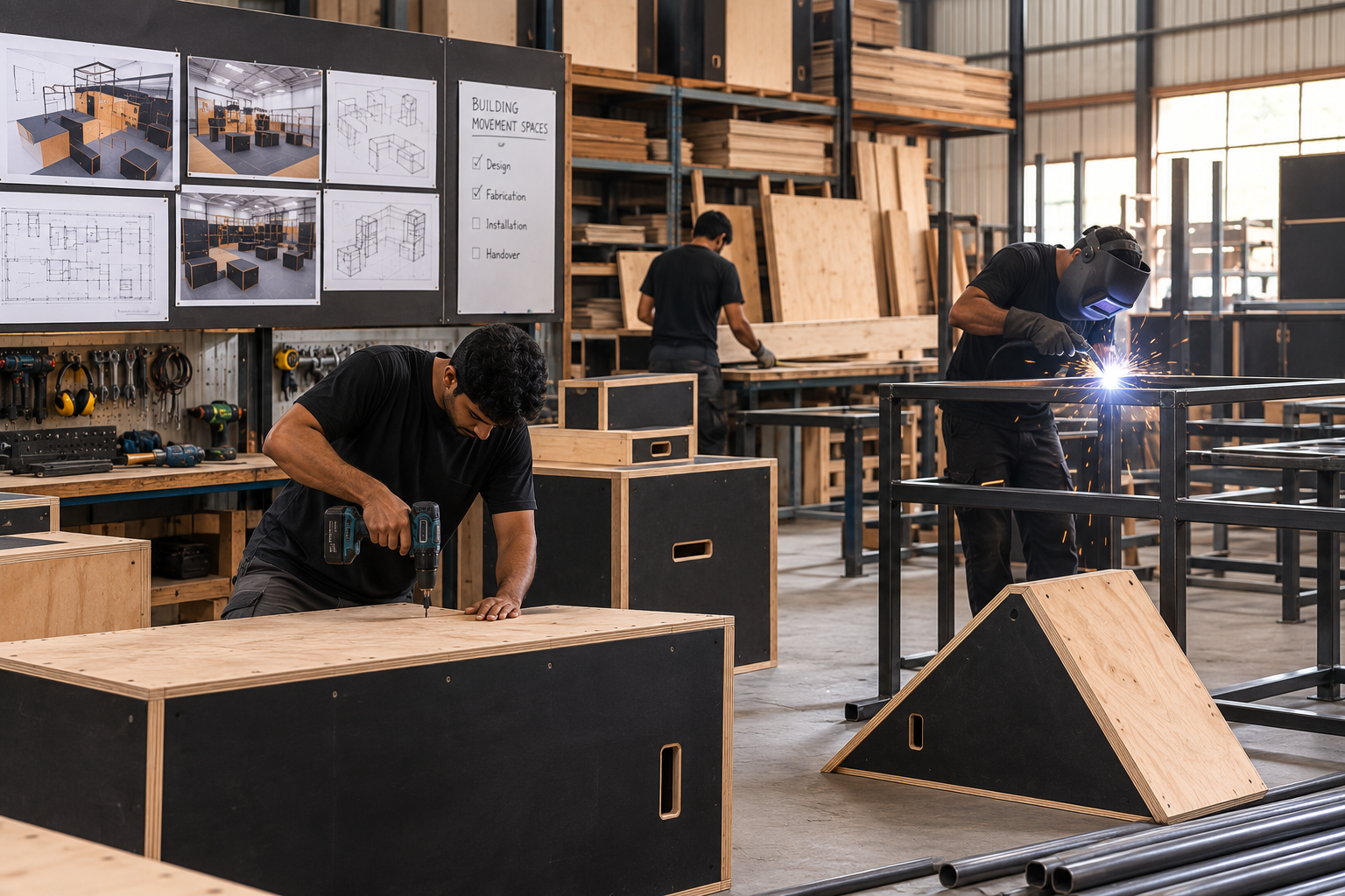 Parkour equipment fabrication and assembly